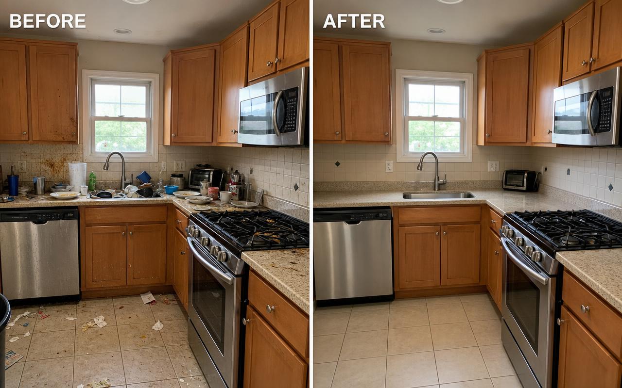 Before and after — Kitchen deep clean