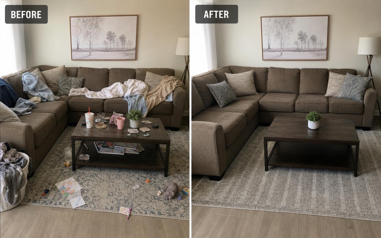 Before and after — Living room reset